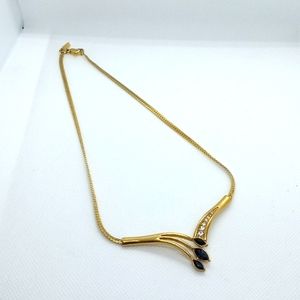 Classic Vintage Vendone Gold Tone Necklace with Rhinestones & Blue Glass